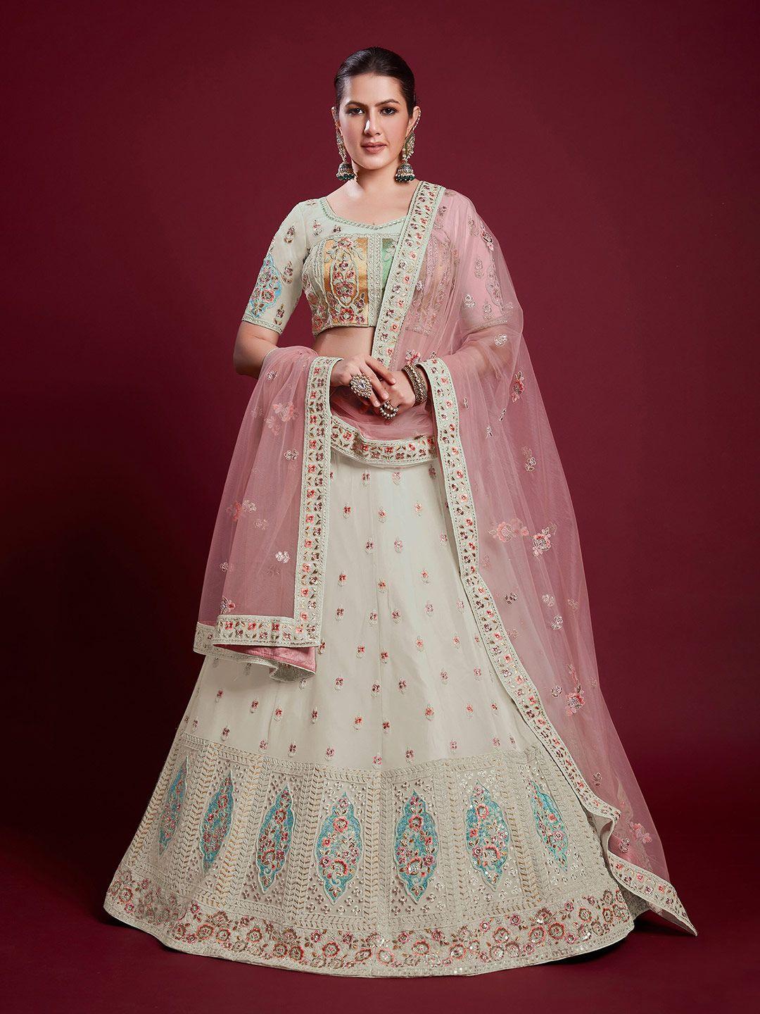 readiprint fashions embroidered thread work semi-stitched lehenga & unstitched blouse with