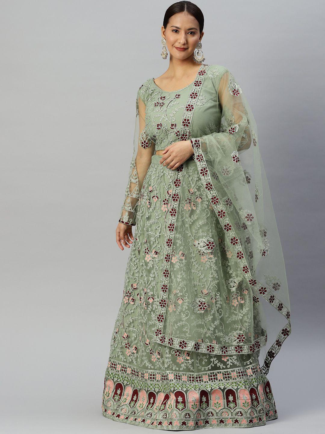 readiprint fashions embroidered thread work unstitched lehenga & blouse with dupatta