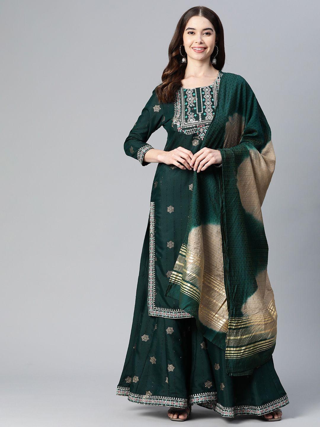 readiprint fashions ethnic motifs embroidered mirror work kurta with sharara & dupatta