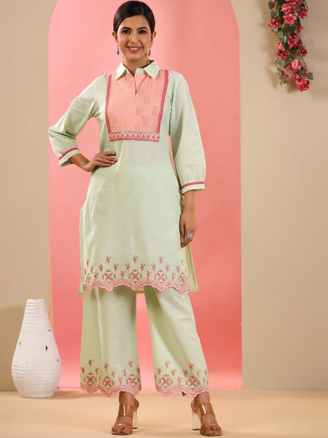 readiprint fashions ethnic motifs embroidered sequinned pure cotton kurta with palazzos