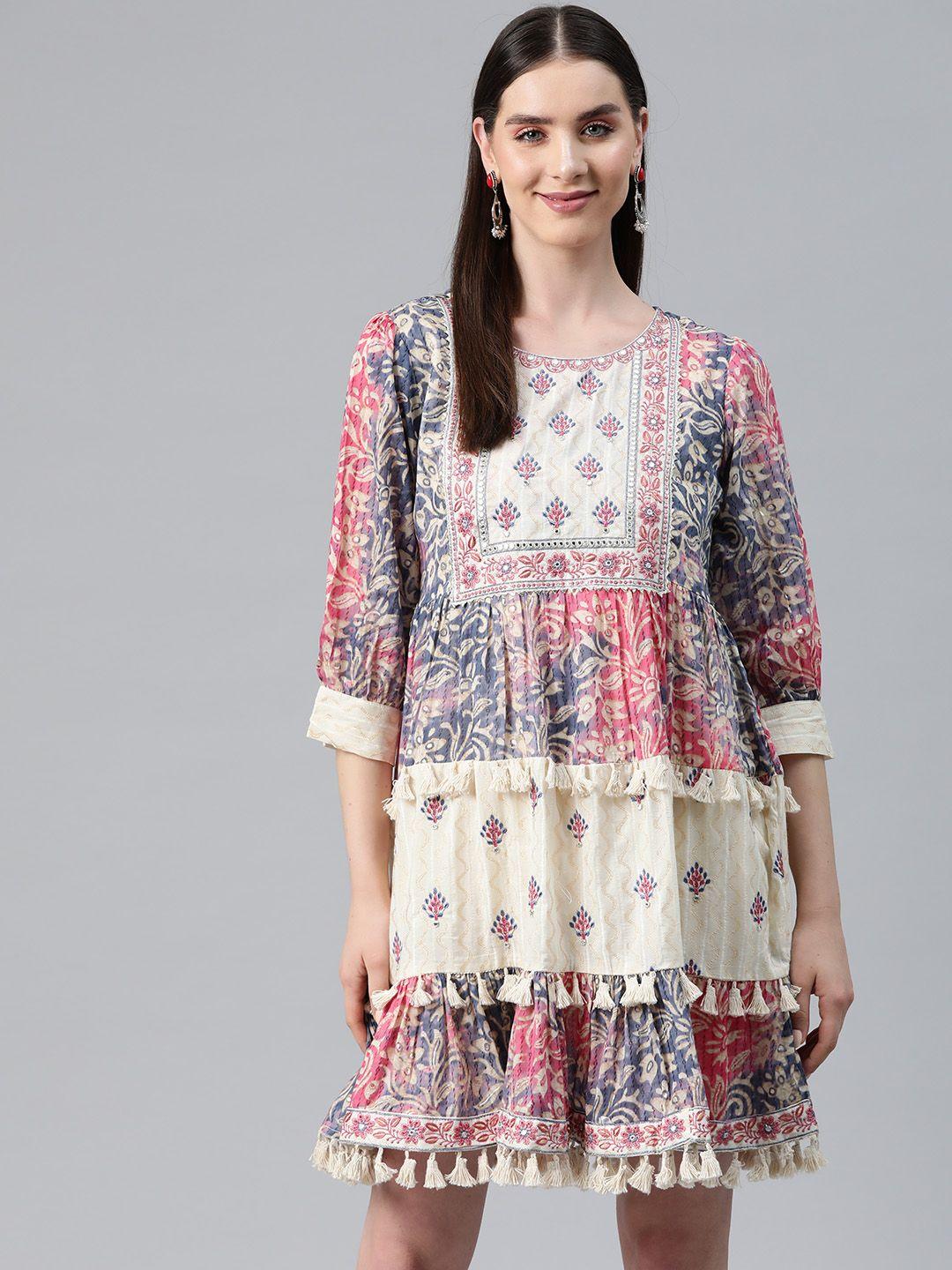 readiprint fashions ethnic motifs print puff sleeves a-line dress