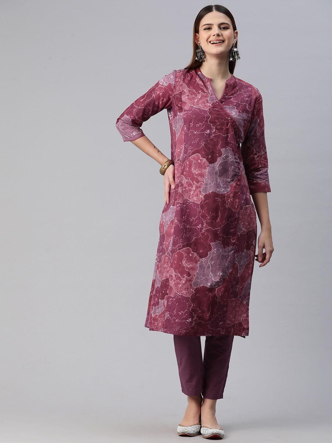 readiprint fashions ethnic motifs printed angrakha sequinned pure cotton kurta set