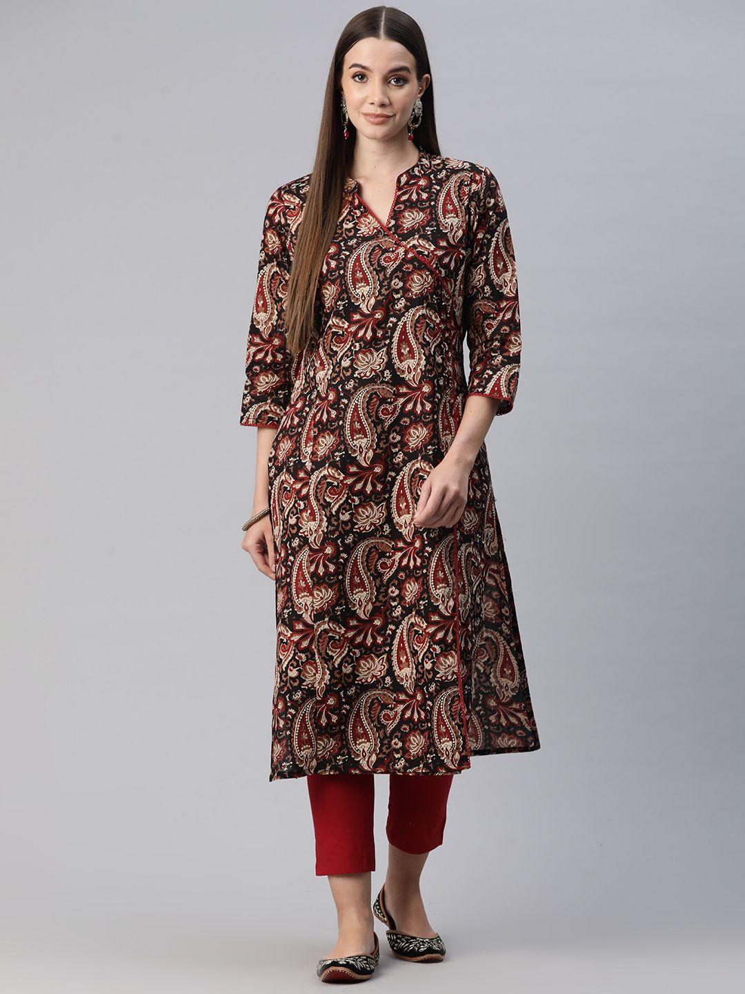 readiprint fashions ethnic motifs printed angrakha sequinned pure cotton kurta set