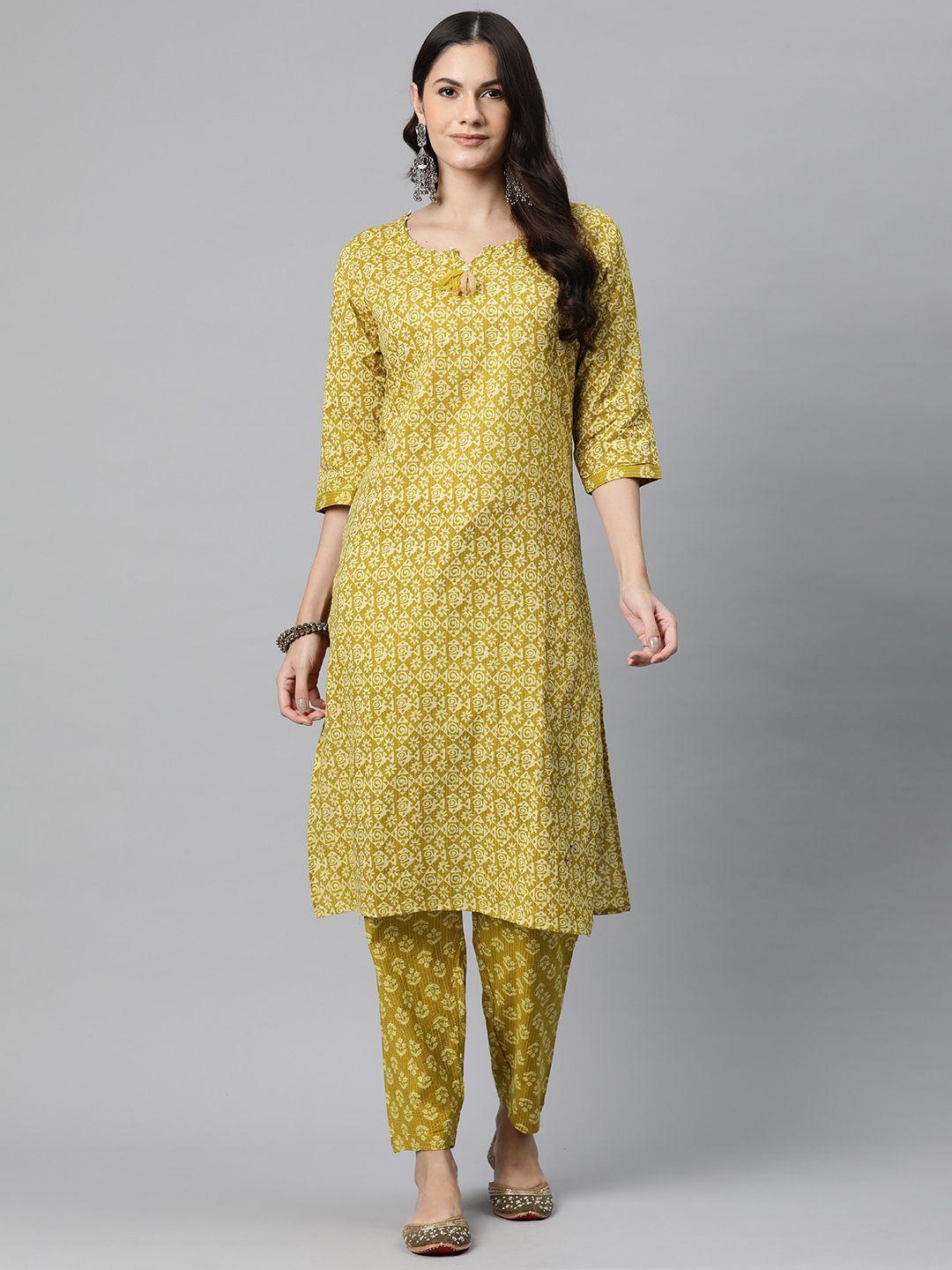readiprint fashions ethnic motifs printed kantha work pure cotton kurta with trousers