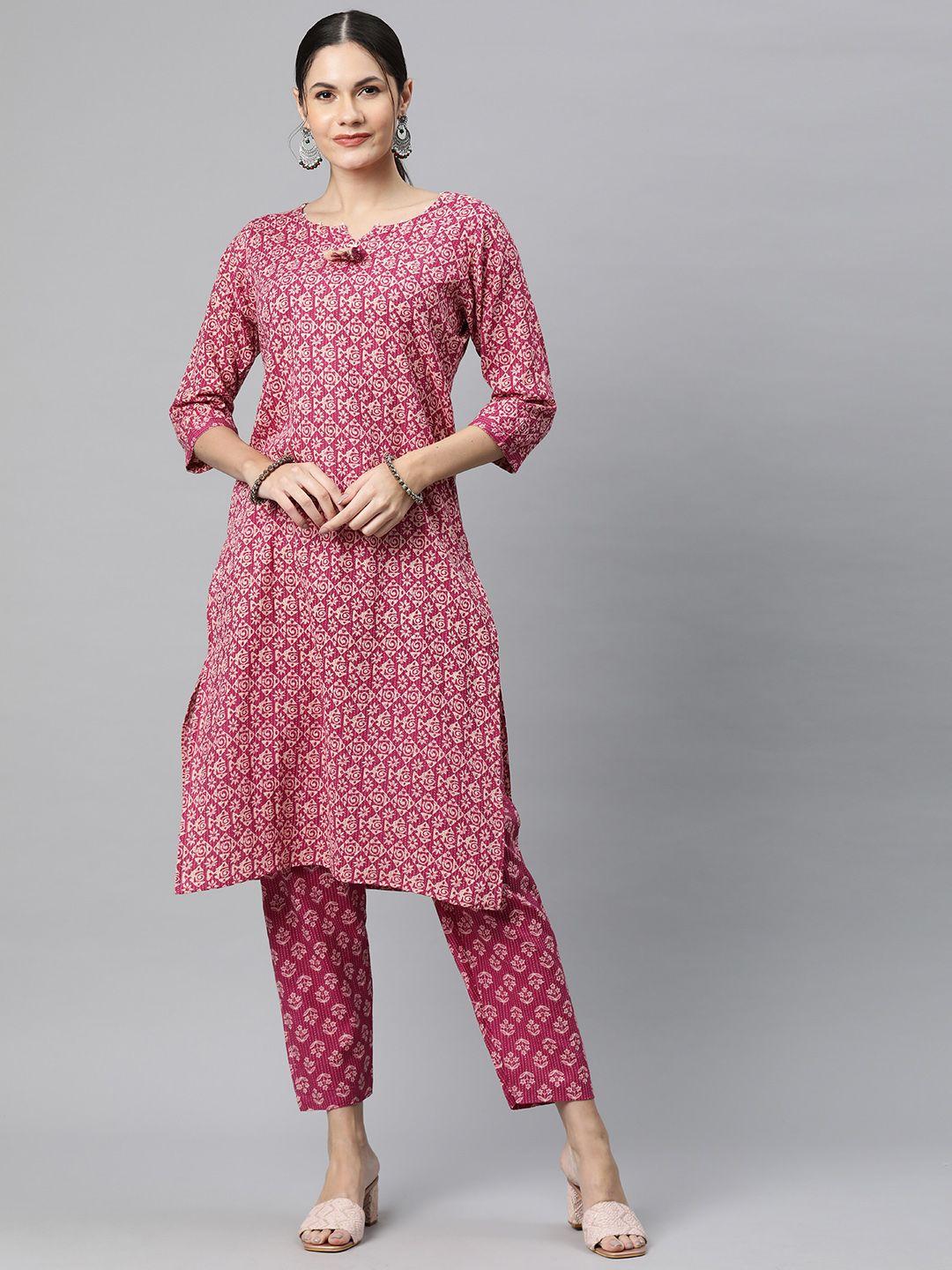 readiprint fashions ethnic motifs printed kantha work pure cotton kurta with trousers