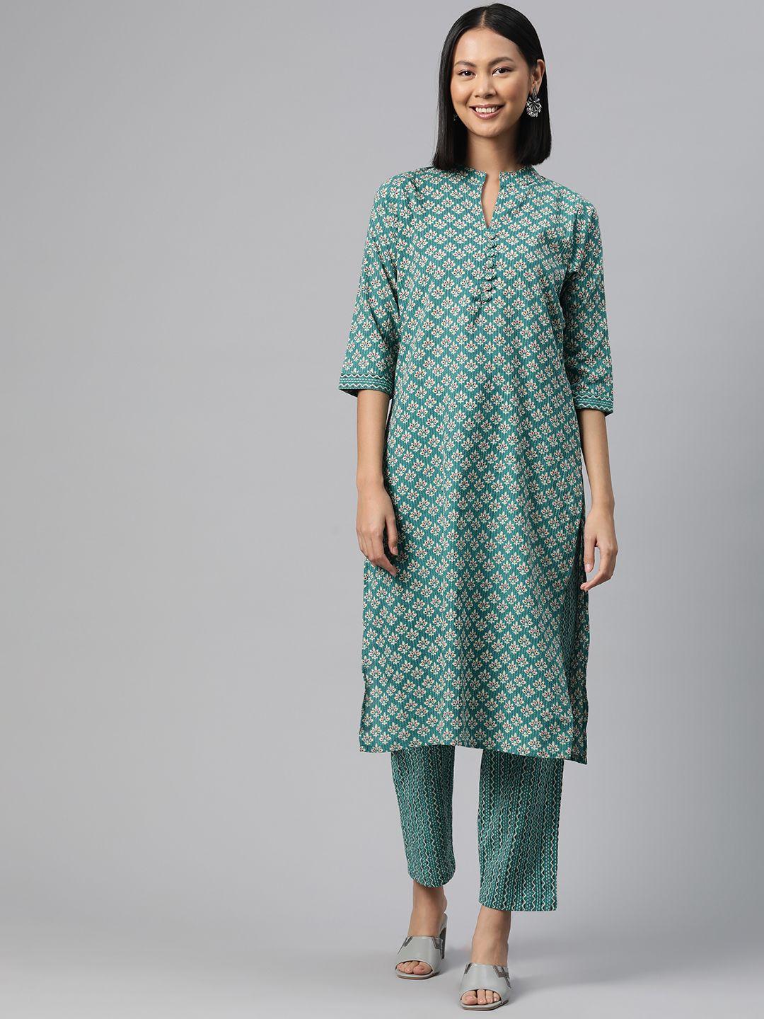 readiprint fashions ethnic motifs printed kantha work pure cotton kurta with trousers