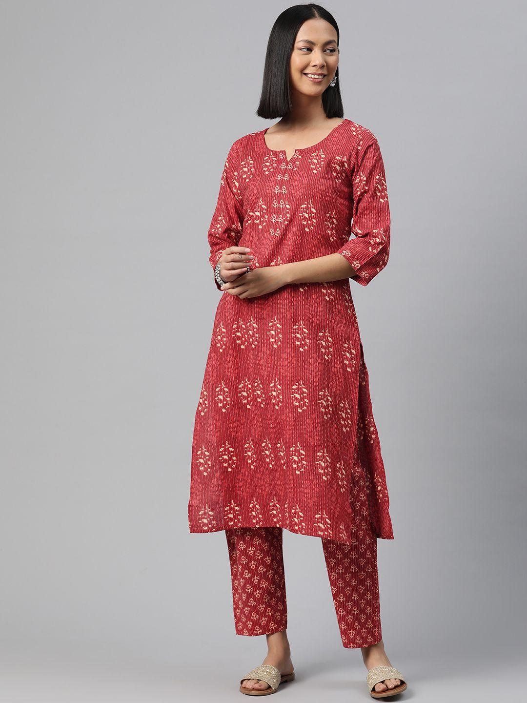 readiprint fashions ethnic motifs printed kantha work pure cotton kurta with trousers