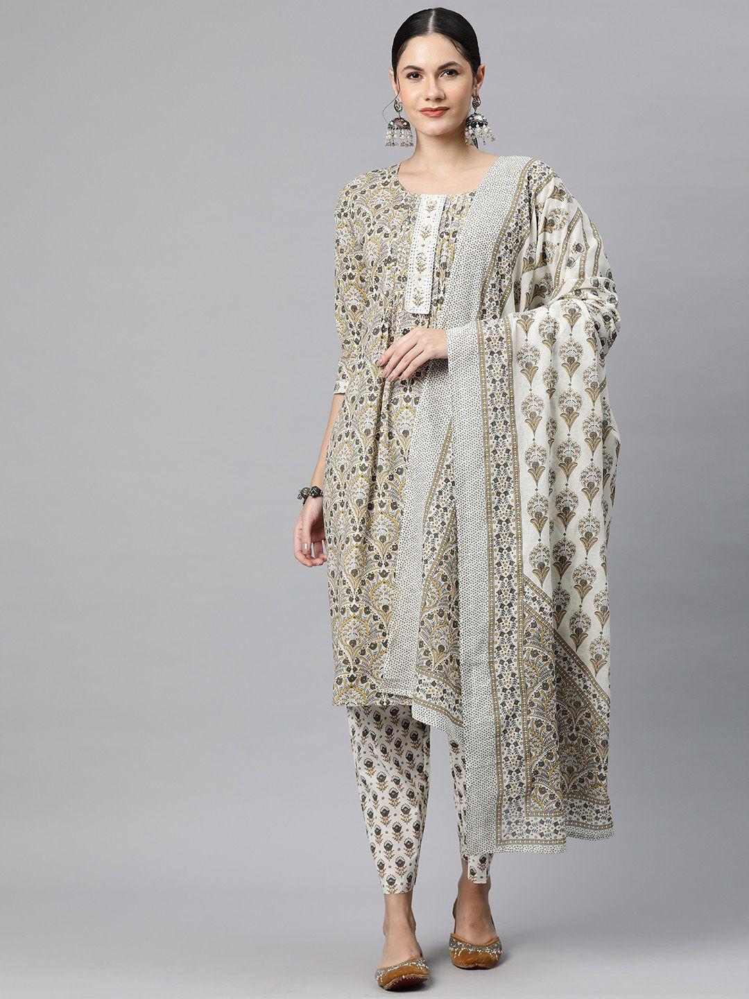 readiprint fashions ethnic motifs printed pleated sequinned pure cotton kurta set