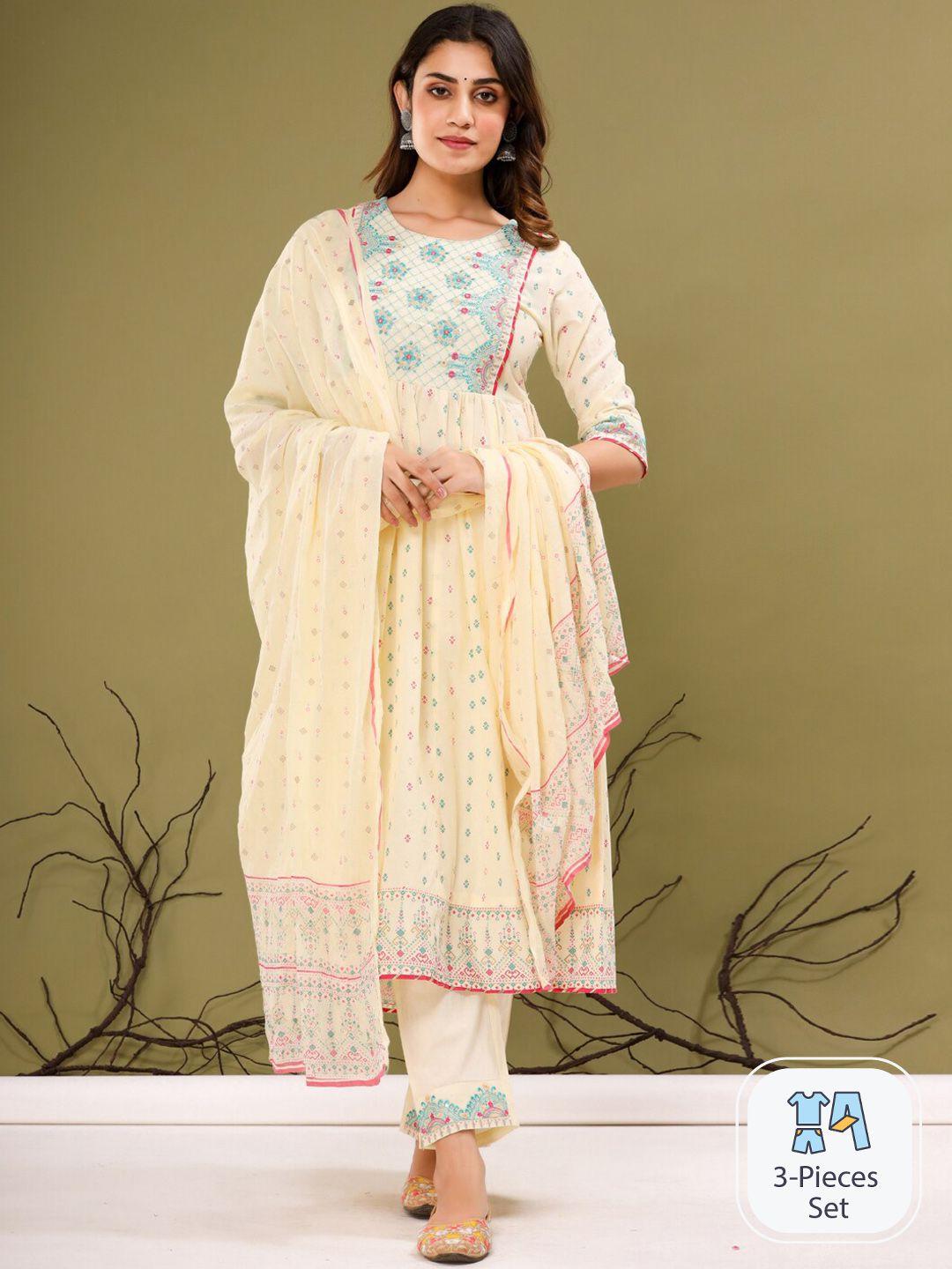 readiprint fashions ethnic motifs printed pure cotton anarkali kurta set