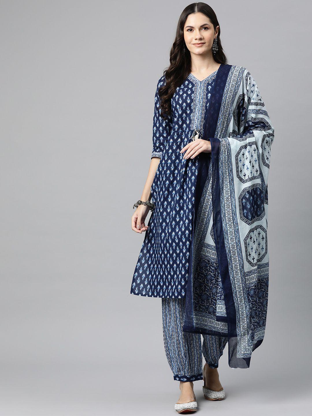 readiprint fashions ethnic motifs printed pure cotton kurta with salwar & dupatta