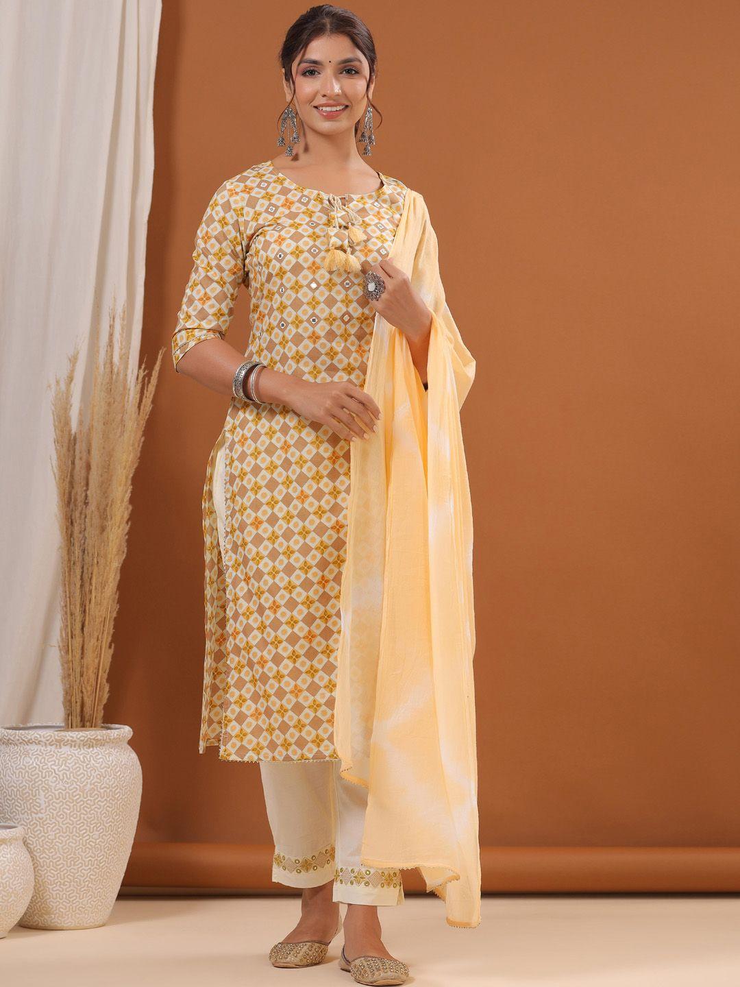 readiprint fashions ethnic motifs printed pure cotton kurta with trousers & with dupatta