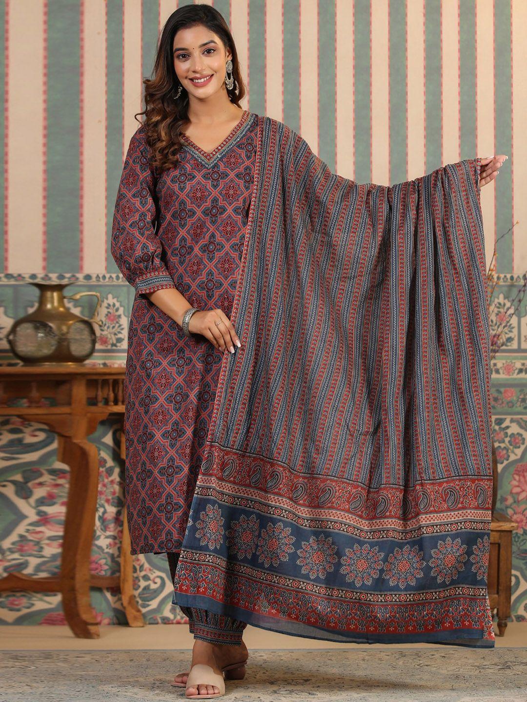 readiprint fashions ethnic motifs printed pure cotton straight kurta & salwar with dupatta