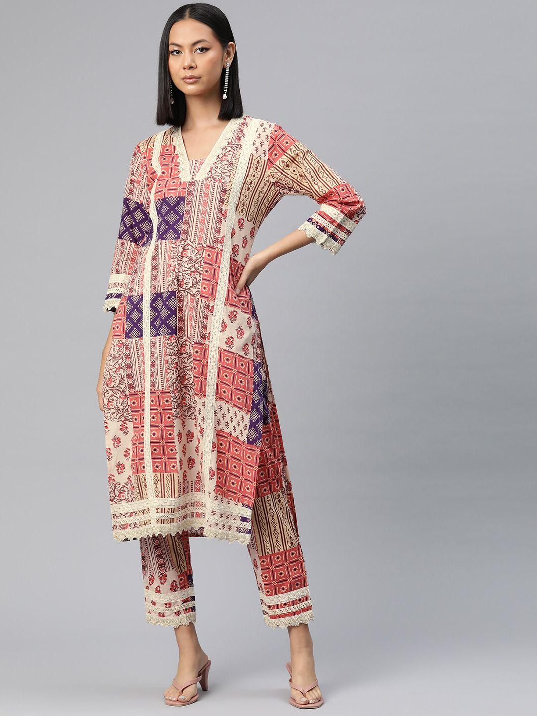 readiprint fashions ethnic motifs printed regular pure cotton kurta with trousers