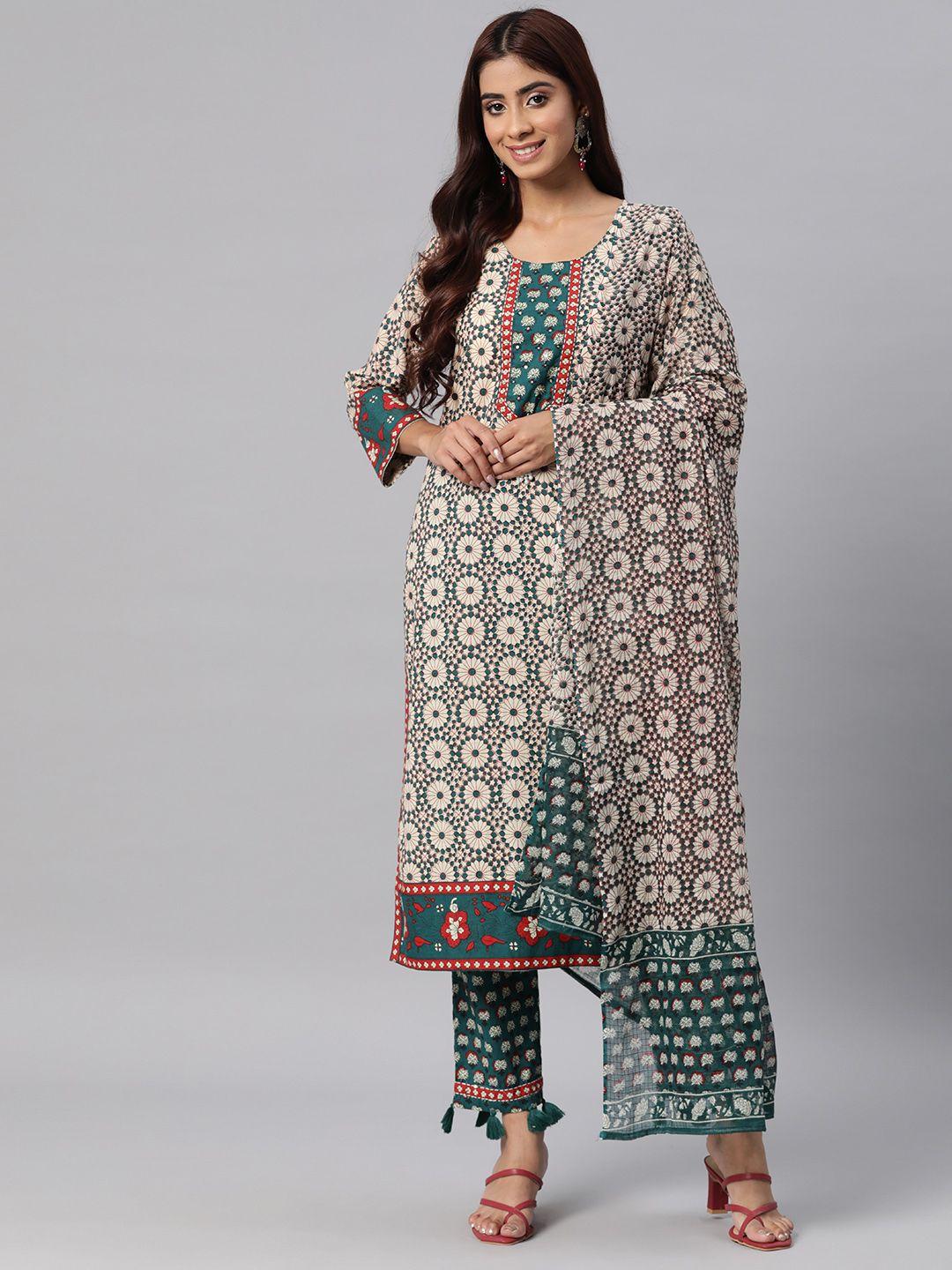 readiprint fashions ethnic motifs printed sequinned cotton kurta with trousers & dupatta