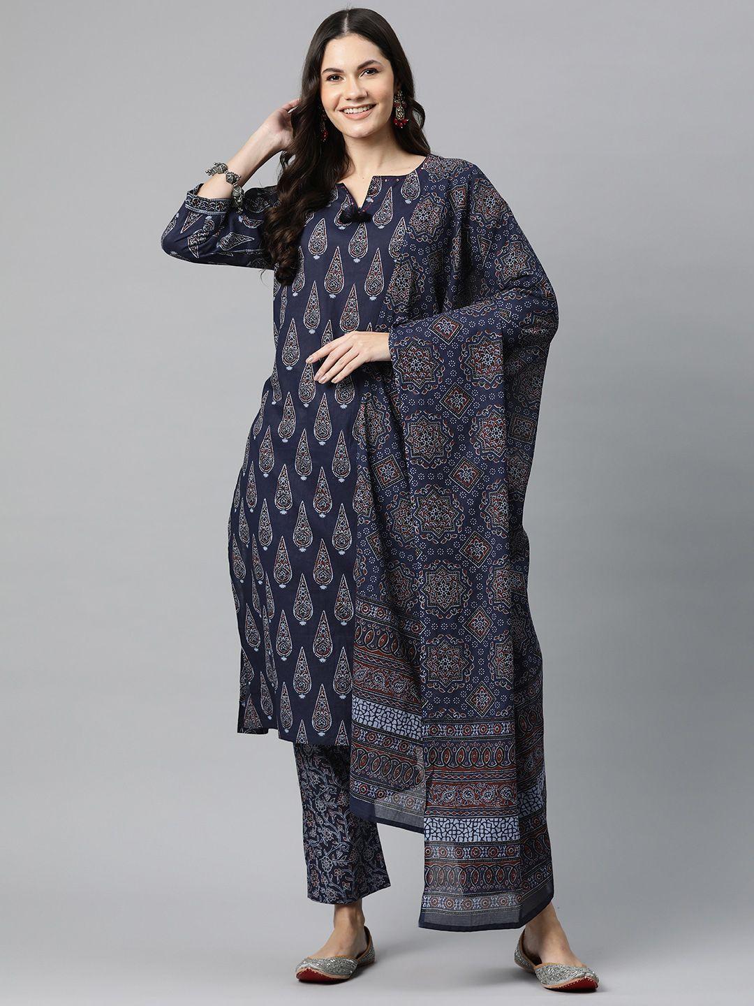 readiprint fashions ethnic motifs printed sequinned pure cotton kurta set