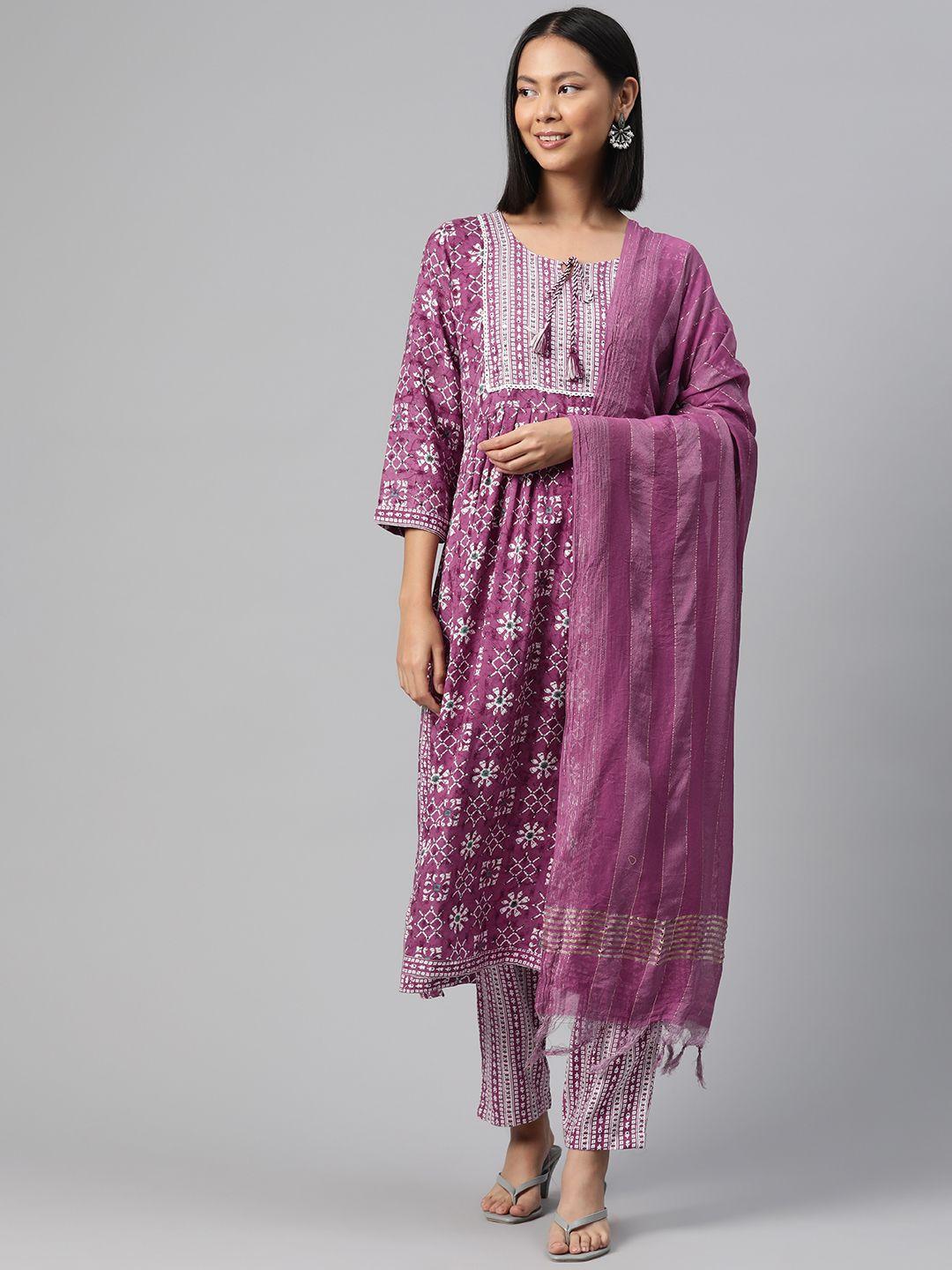 readiprint fashions ethnic motifs printed sequinned pure cotton kurta set