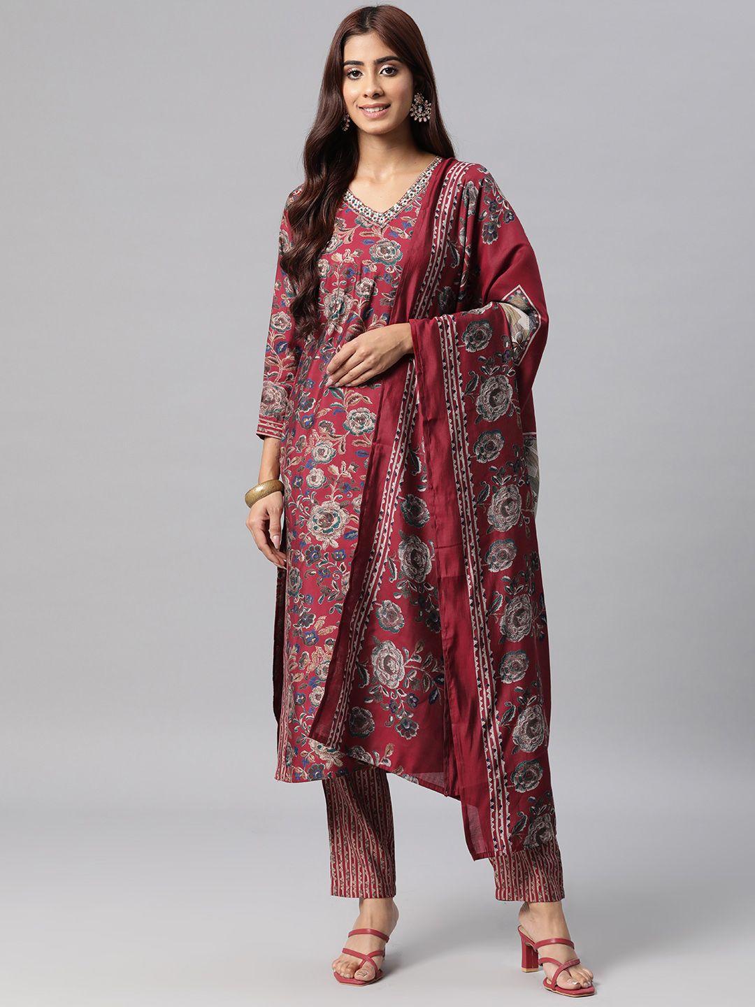 readiprint fashions ethnic motifs printed sequinned silk kurta with trousers & dupatta