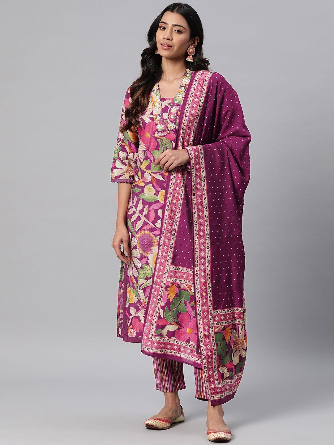 readiprint fashions ethnic motifs printed sequinned silk kurta with trousers & dupatta
