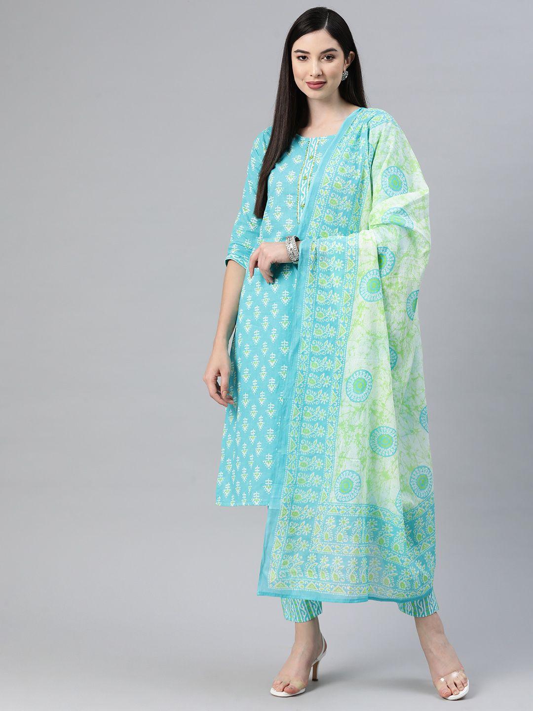 readiprint fashions ethnic motifs printed thread work pure cotton kurta set