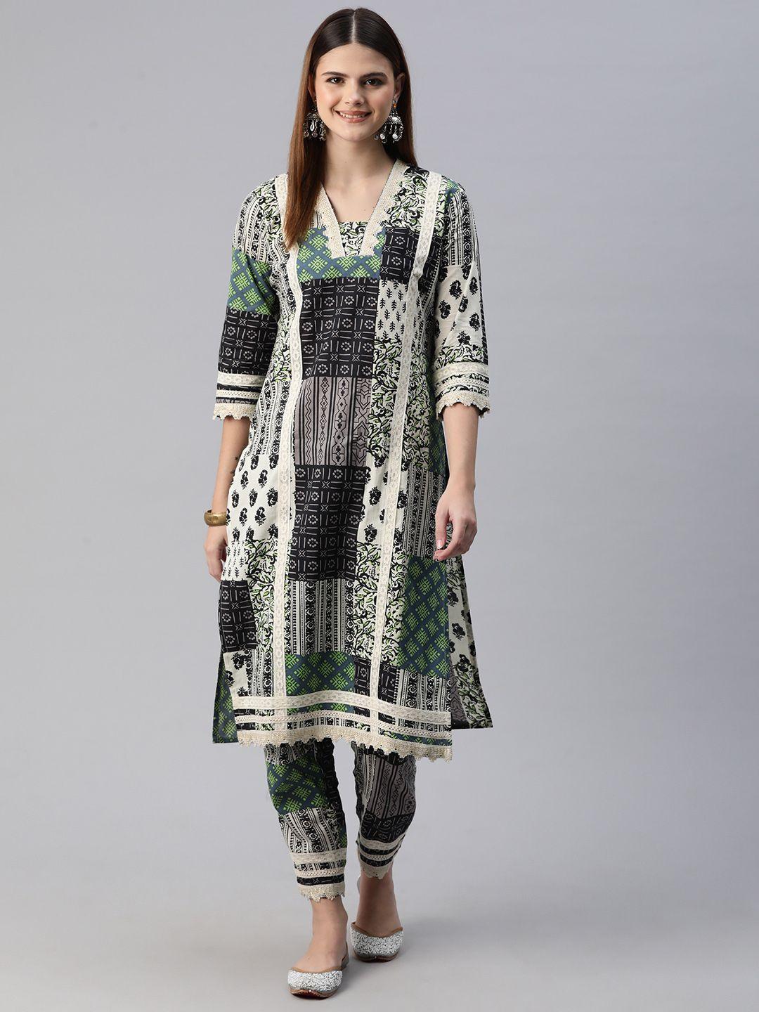 readiprint fashions ethnic motifs printed thread work pure cotton kurta with trousers