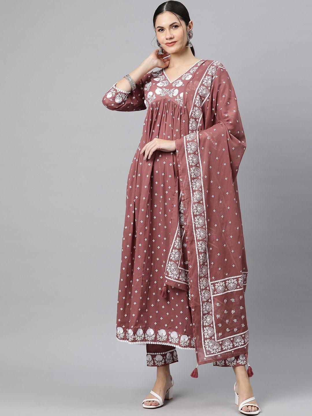 readiprint fashions floral embroidered empire thread work pure cotton kurta set