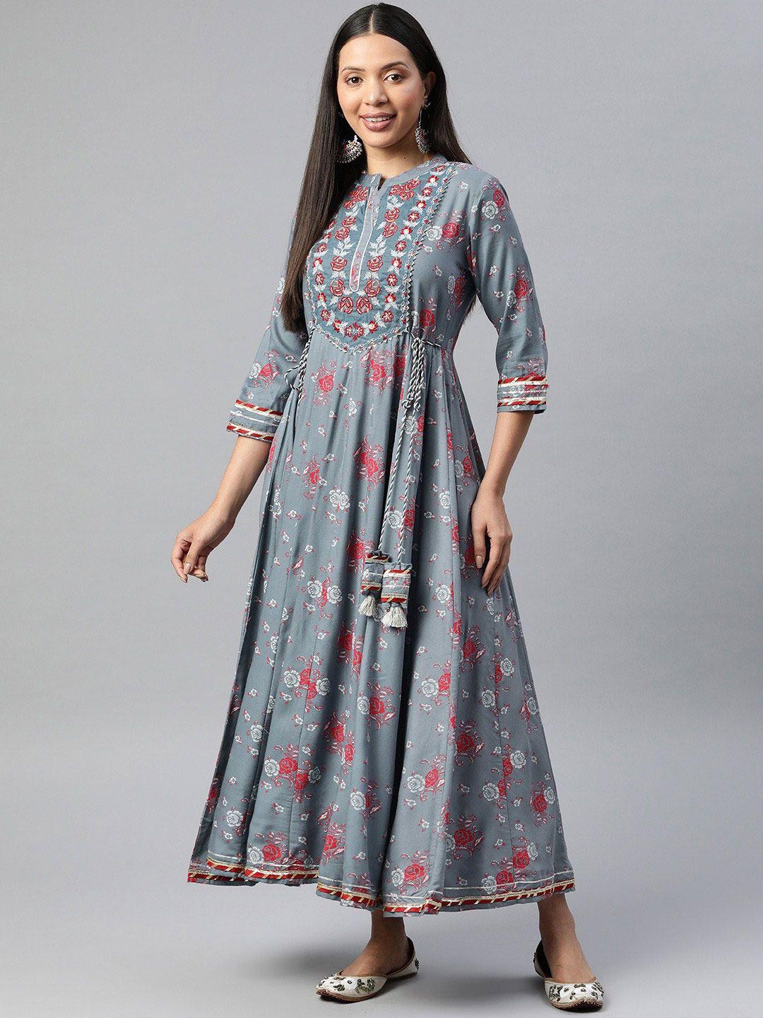 readiprint fashions floral embroidered fit & flare maxi ethnic dress