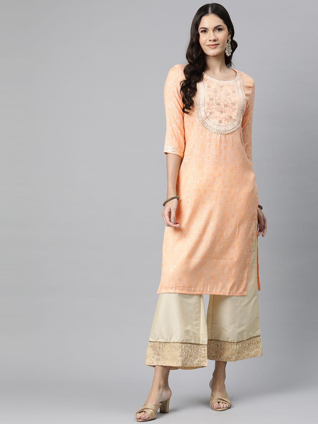 readiprint fashions floral embroidered gotta patti jacquard kurta