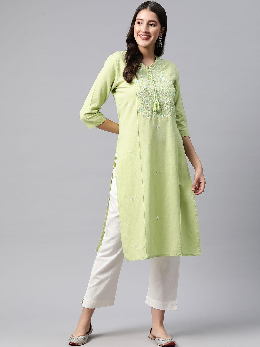 readiprint fashions floral embroidered panelled sequinned pure cotton kurta with trousers