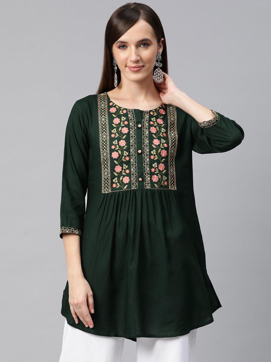 readiprint fashions floral embroidered pleated kurti