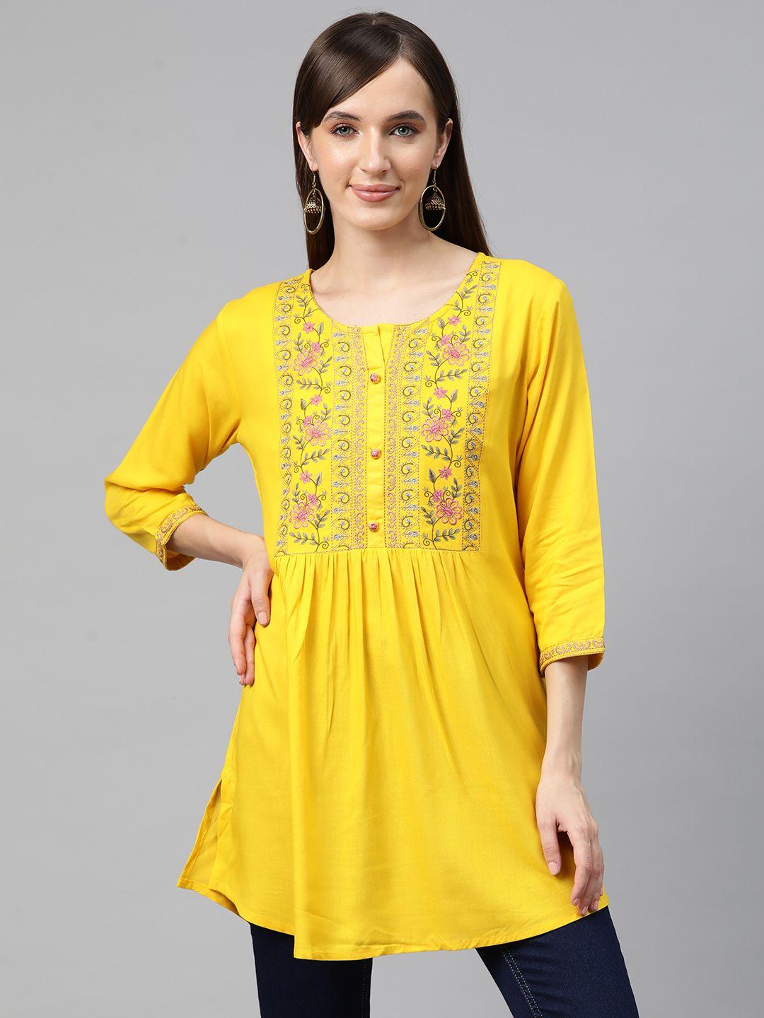 readiprint fashions floral embroidered pleated kurti