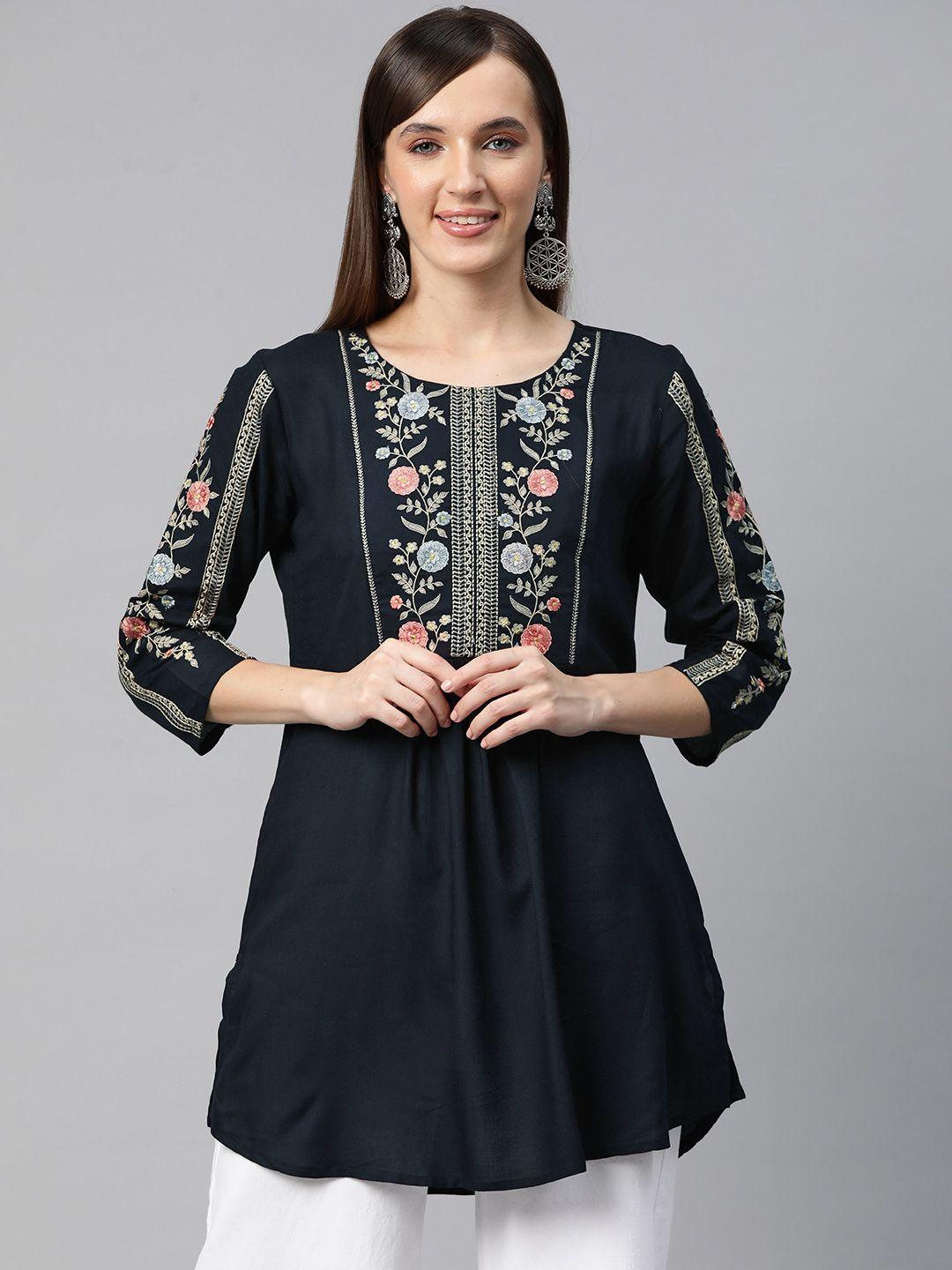 readiprint fashions floral embroidered pleated kurti