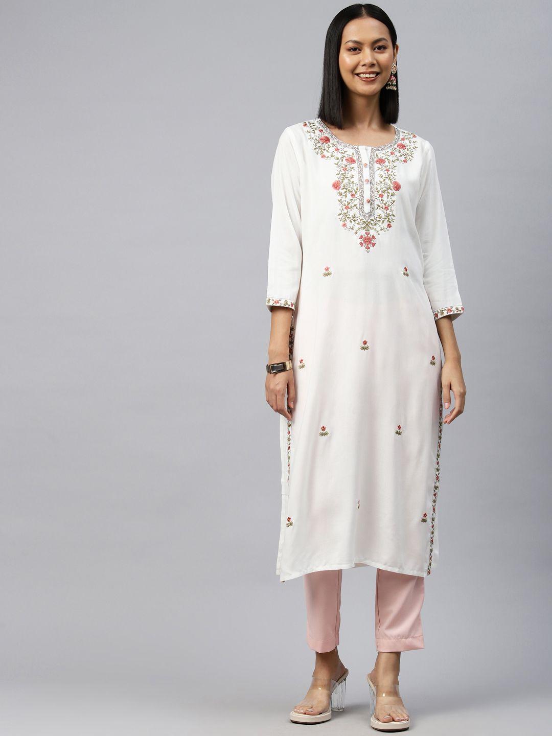 readiprint fashions floral embroidered thread work kurta