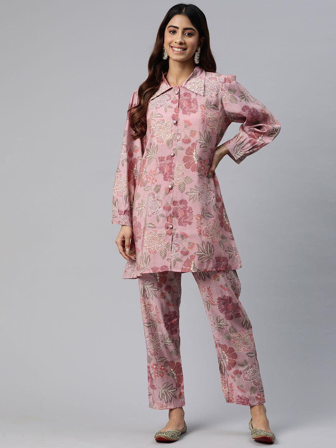 readiprint fashions floral print beads & stones pure silk tunic with trousers