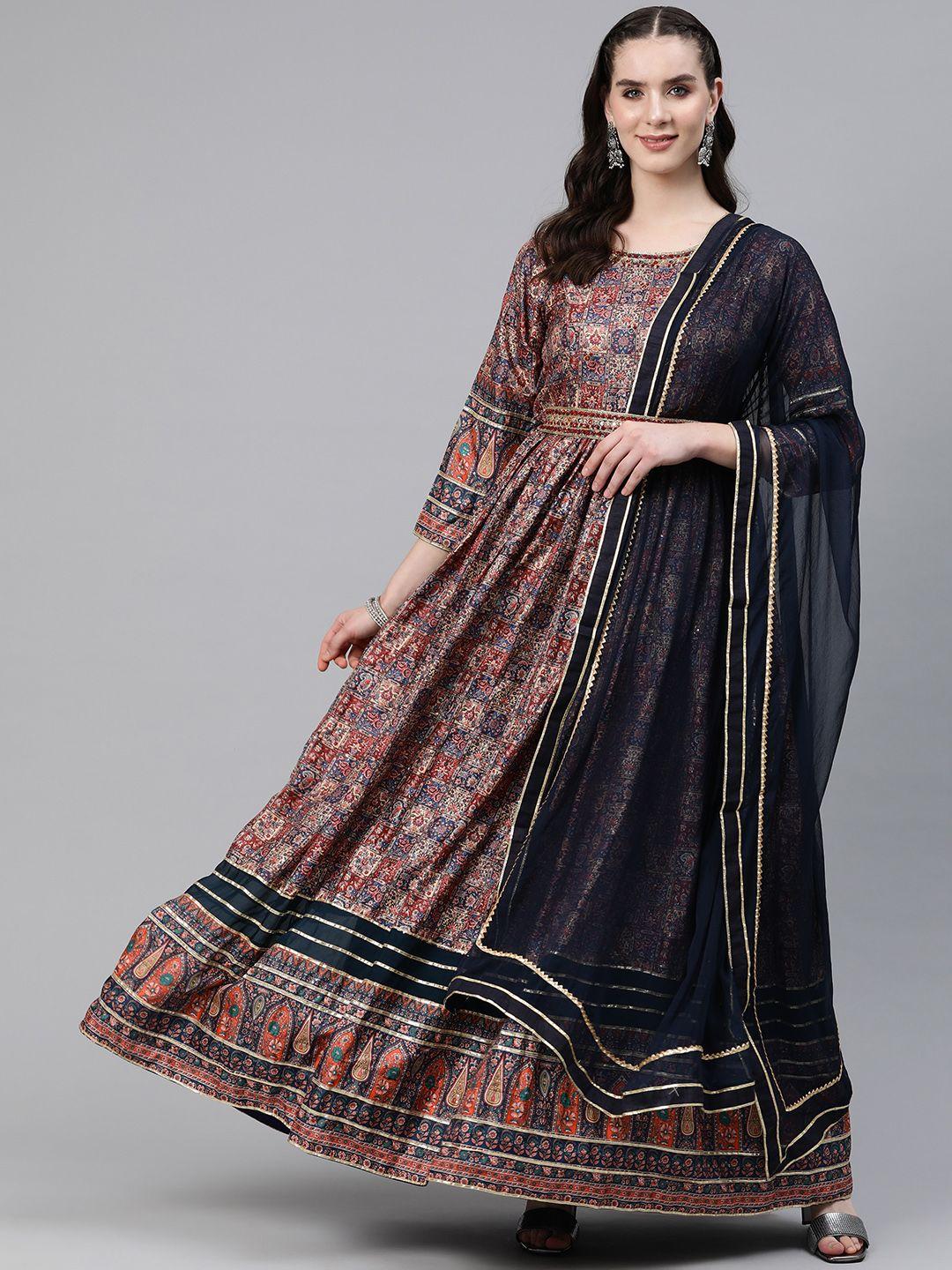 readiprint fashions floral print embellished crepe maxi dress with dupatta