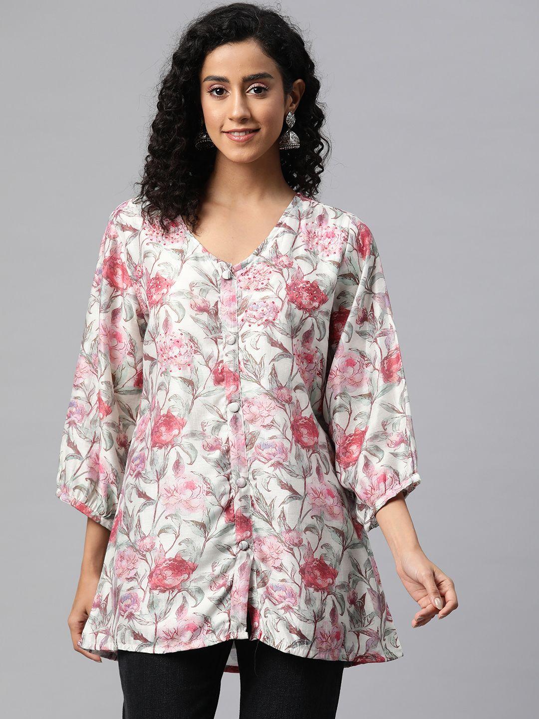 readiprint fashions floral print pure silk longline ethnic top