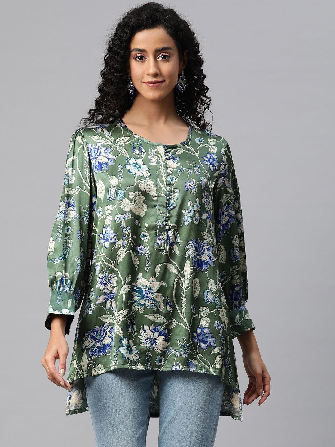 readiprint fashions floral print satin high-low longline ethnic top