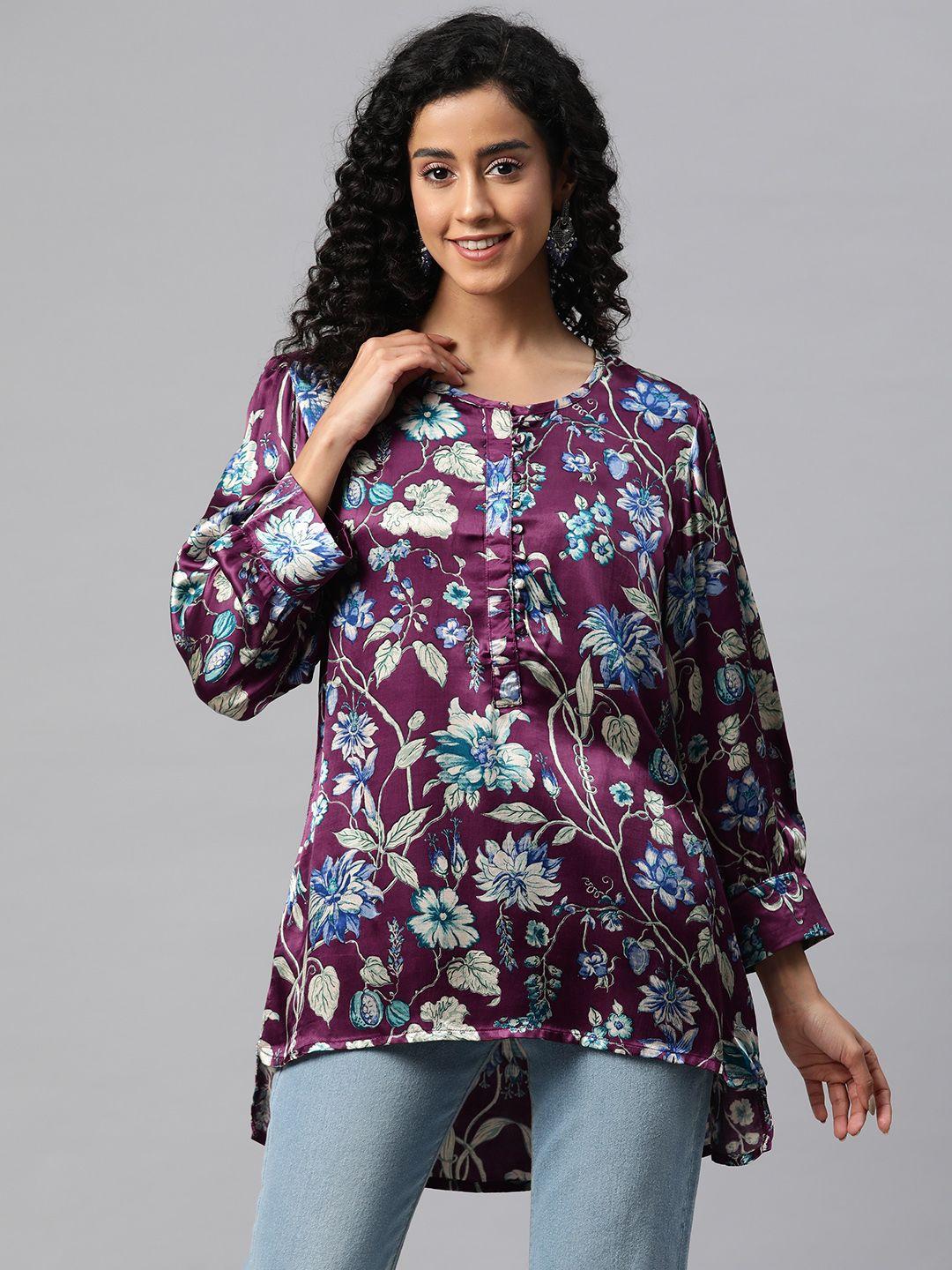 readiprint fashions floral print satin high-low longline ethnic top