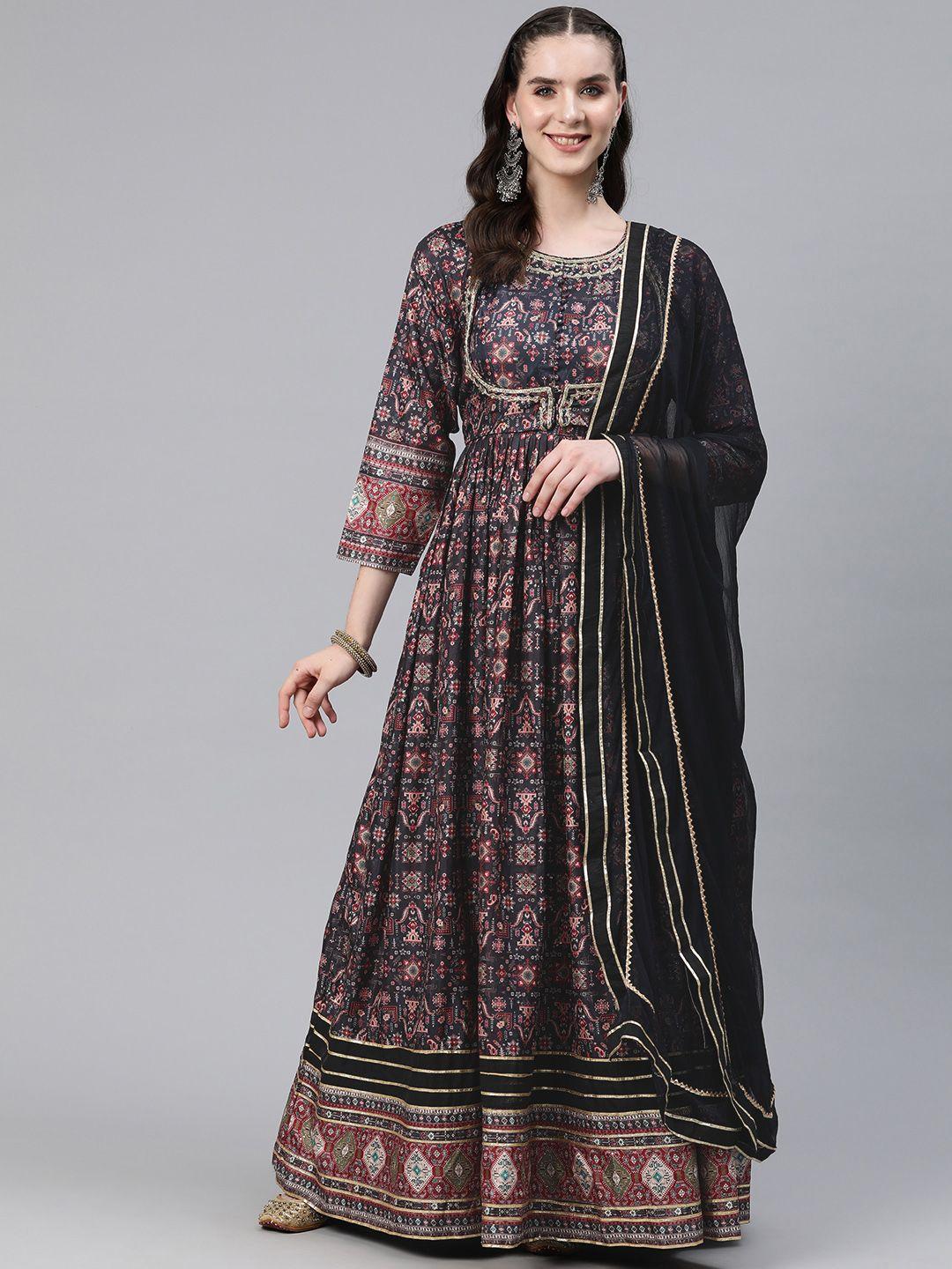 readiprint fashions floral print sequinned crepe maxi dress with dupatta