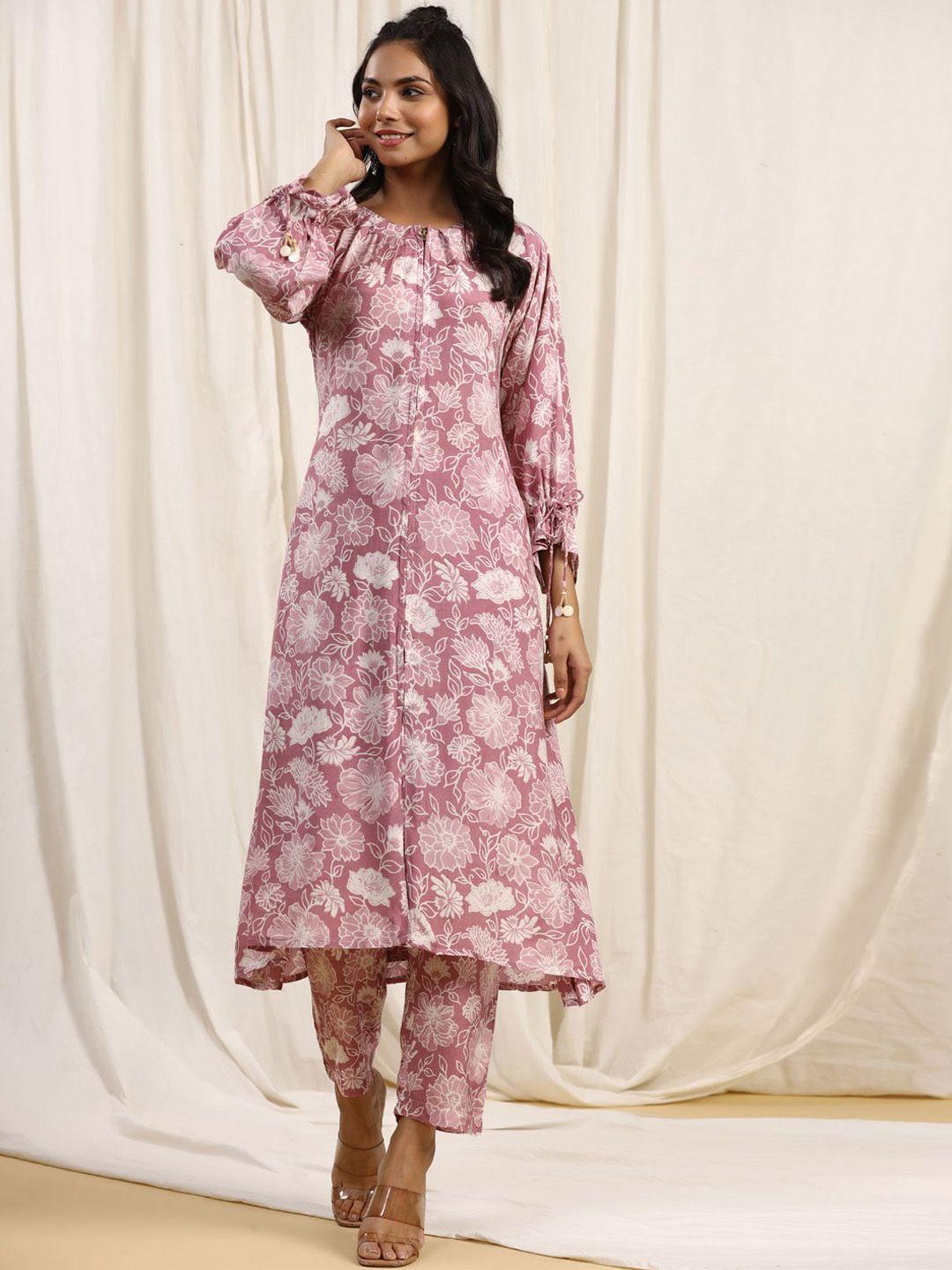 readiprint fashions floral printed a-line kurta with trousers