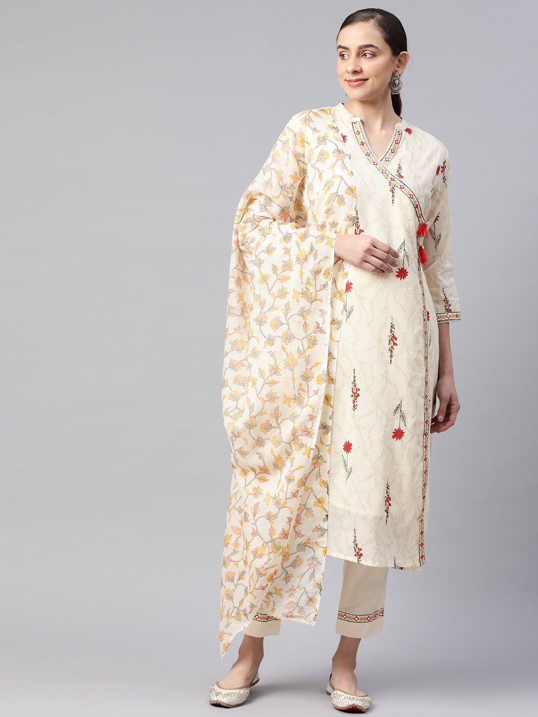 readiprint fashions floral printed angrakha mirror work pure cotton kurta set