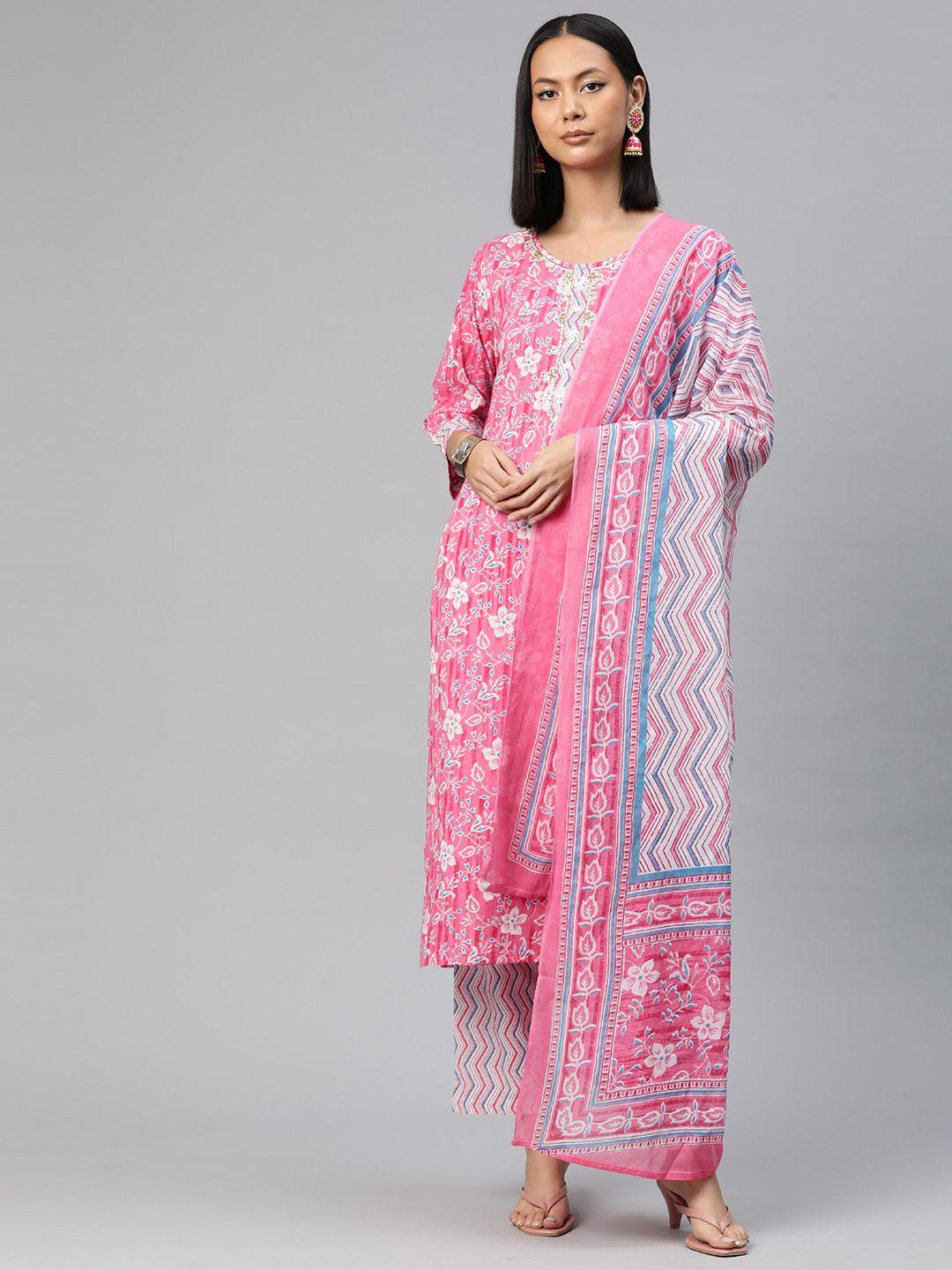 readiprint fashions floral printed beads and stones pure cotton kurta set