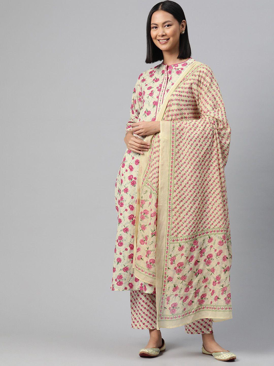 readiprint fashions floral printed pure cotton kurta with trousers & dupatta