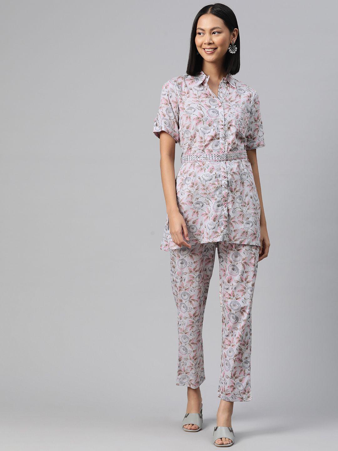 readiprint fashions floral printed pure cotton tunic with trousers