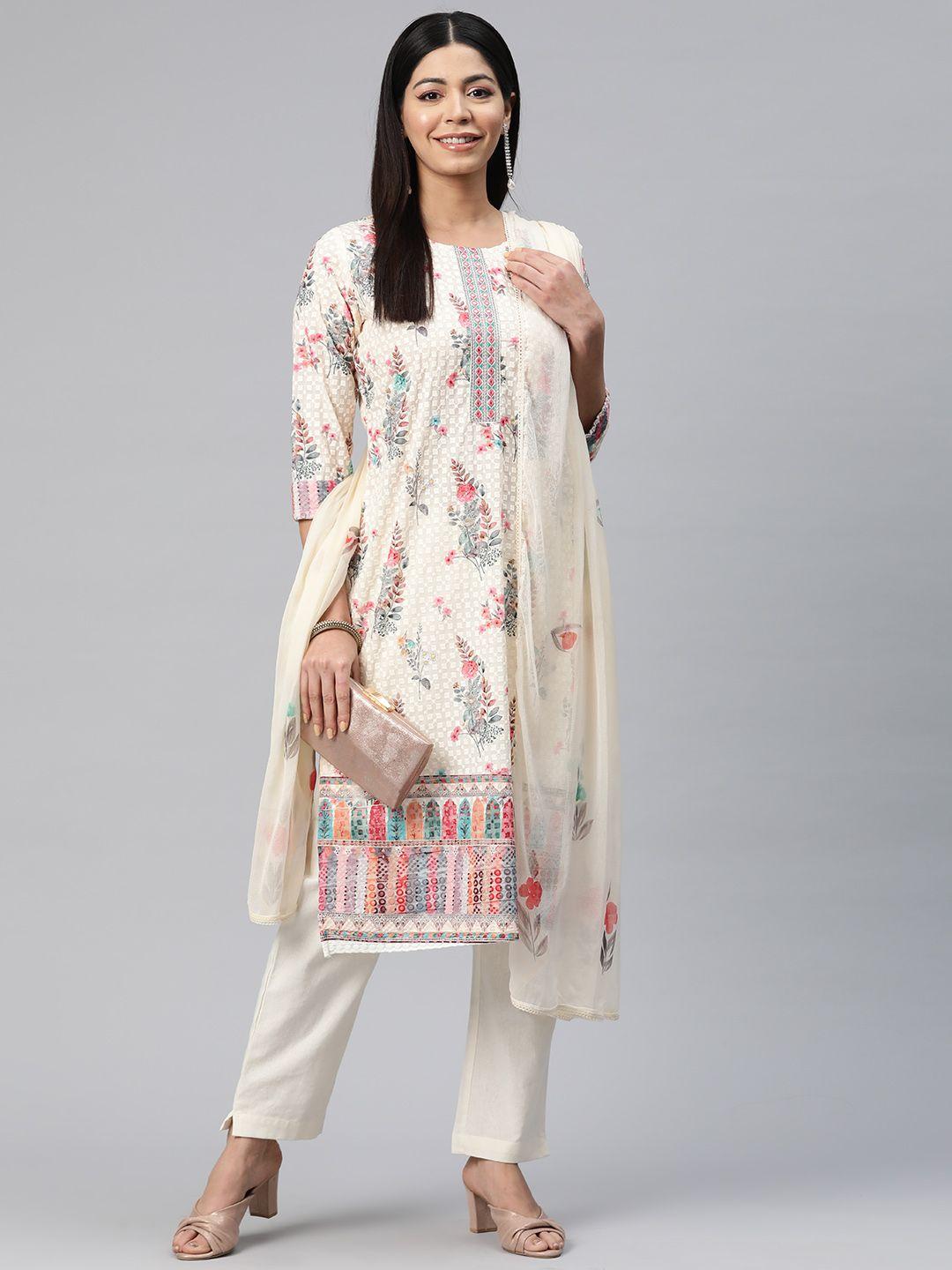 readiprint fashions floral printed regular chikankari pure cotton kurta set