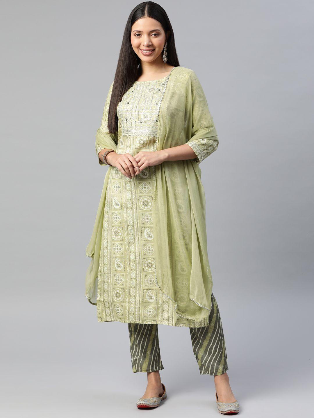 readiprint fashions floral printed regular kurta with pyjamas & with dupatta