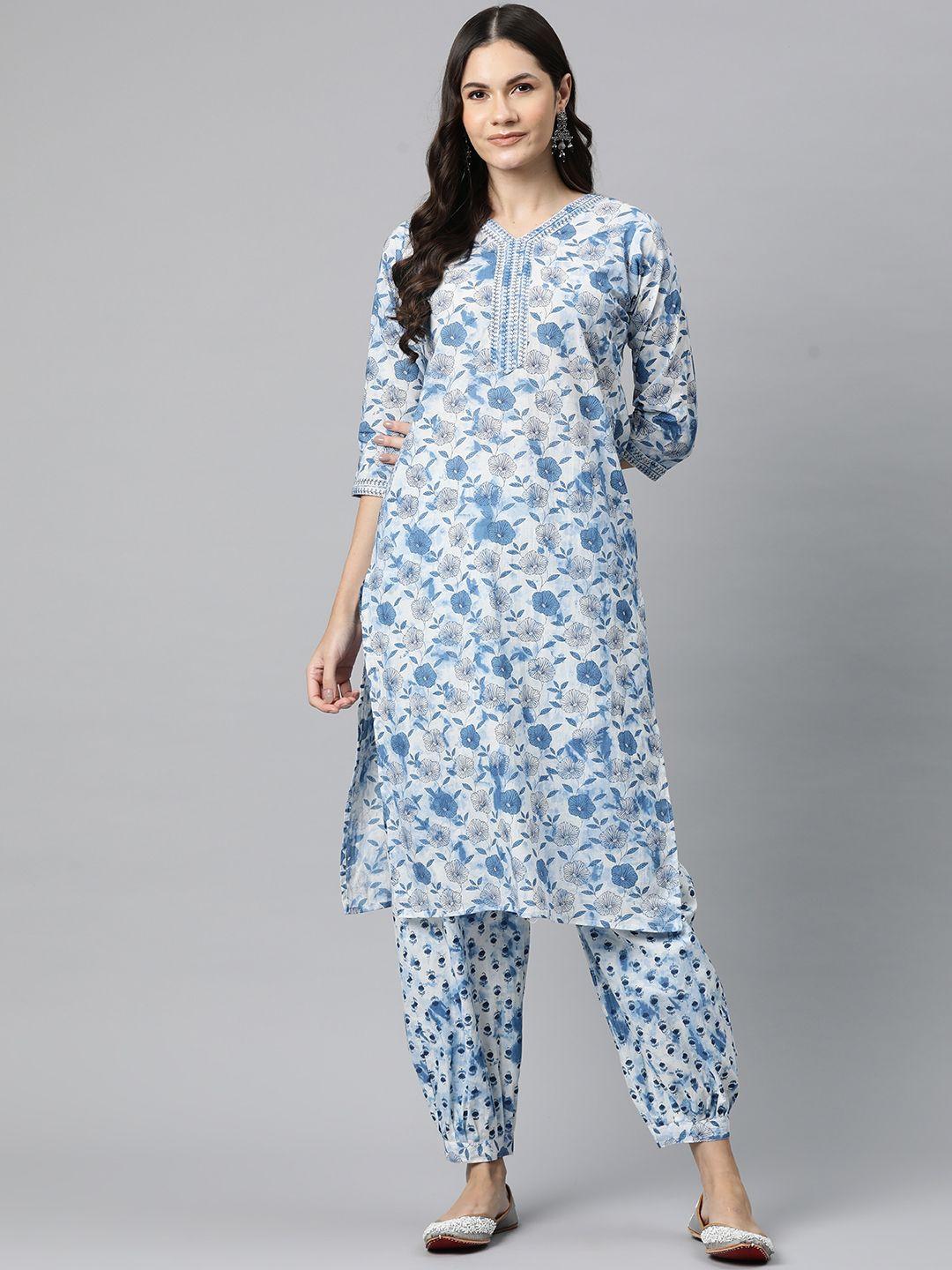 readiprint fashions floral printed regular pure cotton kurta with salwar