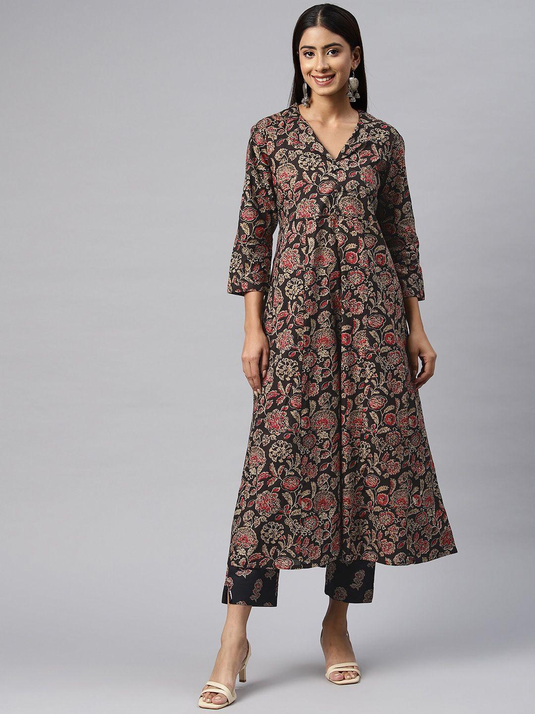 readiprint fashions floral printed regular pure cotton kurta with trousers