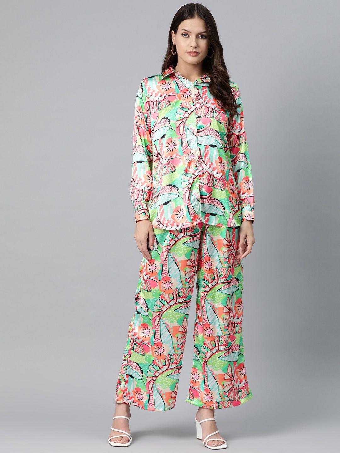 readiprint fashions floral printed satin longline shirt & palazzos