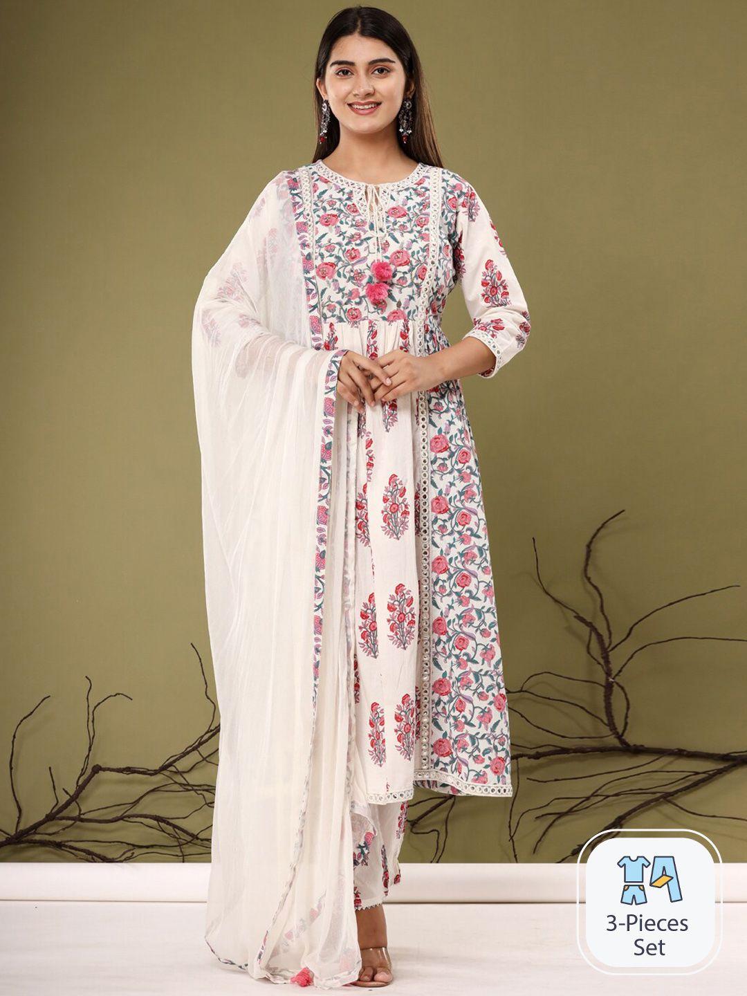 readiprint fashions floral printed thread work pure cotton anarkali kurta set