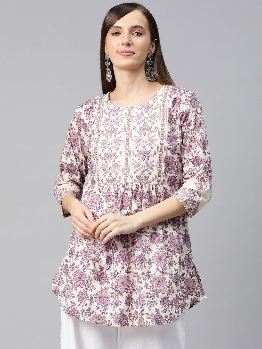 readiprint fashions floral printed thread work pure cotton pleated kurti